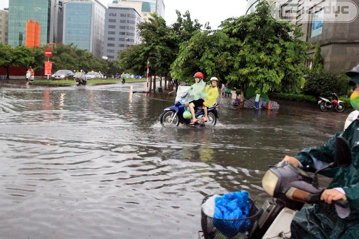 Nước mưa ngập phố.